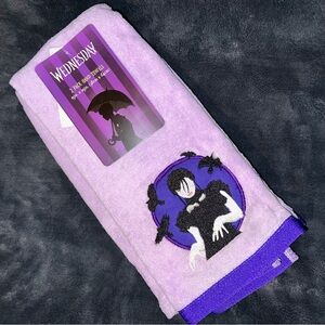 New Set of 2 Wednesday Addams TV Show Halloween Hand Towels Purple Black Bats